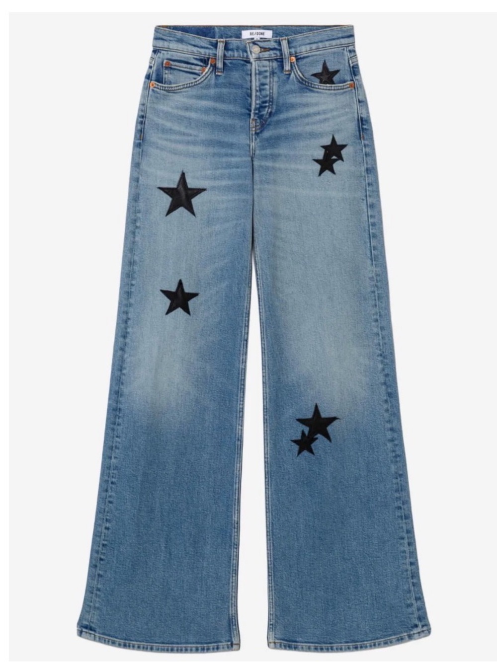 Re/Done Light Blue Wide-Leg Jeans with Black Star Patches